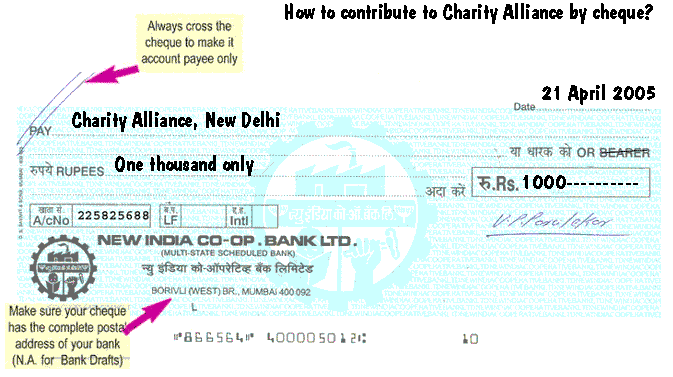 how to fill out a check in canada. How to send a cheque | Charity Alliance does relief and welfare work in